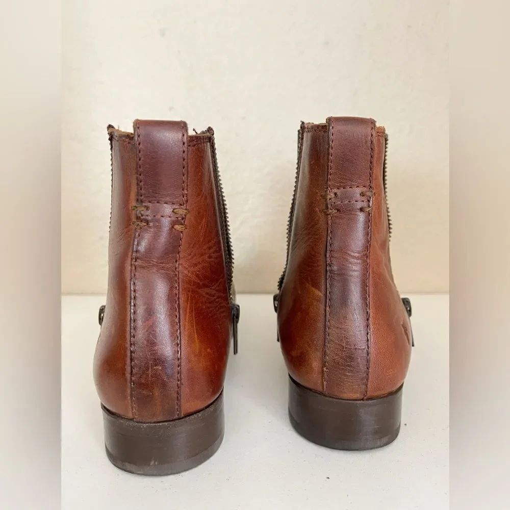 Frye Carly Chelsea Western distressed Bootie in brown with exposed zipper 8 - Picture 8 of 13